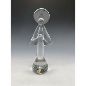 Handmade Clear Crystal Angel Figurine Paperweight Taiwan 8.5"‎ Bubbles